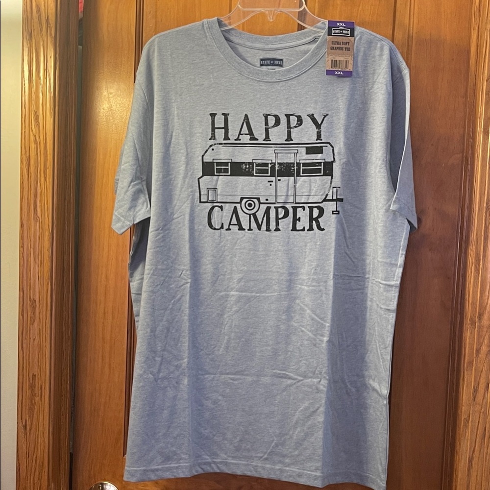 Happy Camper Graphic T-Shirt - Light Blue -Size XXL